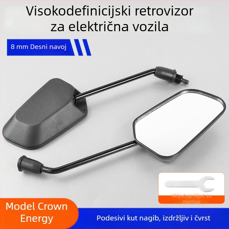 Konveksni retrovizor za skutere s anti-refleksijom; materijal: plast+staklo; navoj 8 mm; kompatibilan Xiaoniu/Yadea No.9 električnim skuterima