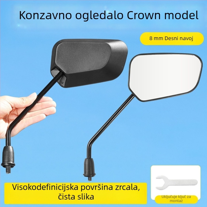 Konveksni retrovizor za skutere s anti-refleksijom; materijal: plast+staklo; navoj 8 mm; kompatibilan Xiaoniu/Yadea No.9 električnim skuterima