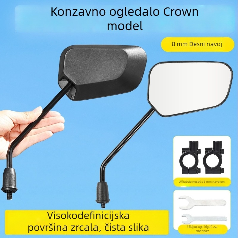 Konveksni retrovizor za skutere s anti-refleksijom; materijal: plast+staklo; navoj 8 mm; kompatibilan Xiaoniu/Yadea No.9 električnim skuterima