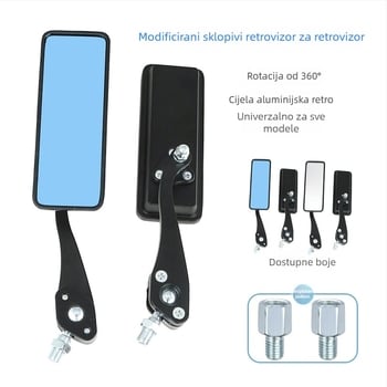 Zadnji retrovizor za motocikl, aluminijska legura, model Ottoman, kvadratni ogledalo, kompatibilan s motociklima, za svakodnevna putovanja