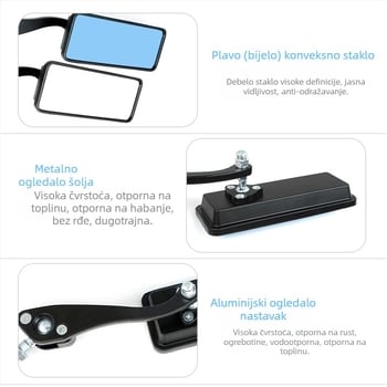 Zadnji retrovizor za motocikl, aluminijska legura, model Ottoman, kvadratni ogledalo, kompatibilan s motociklima, za svakodnevna putovanja