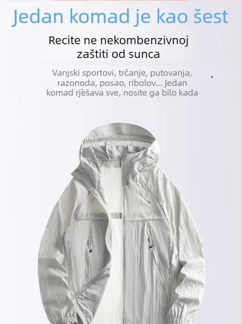 Unisex lagani windbreaker s UV zaštitom, nylon tkanina, kapuljača, prozračan