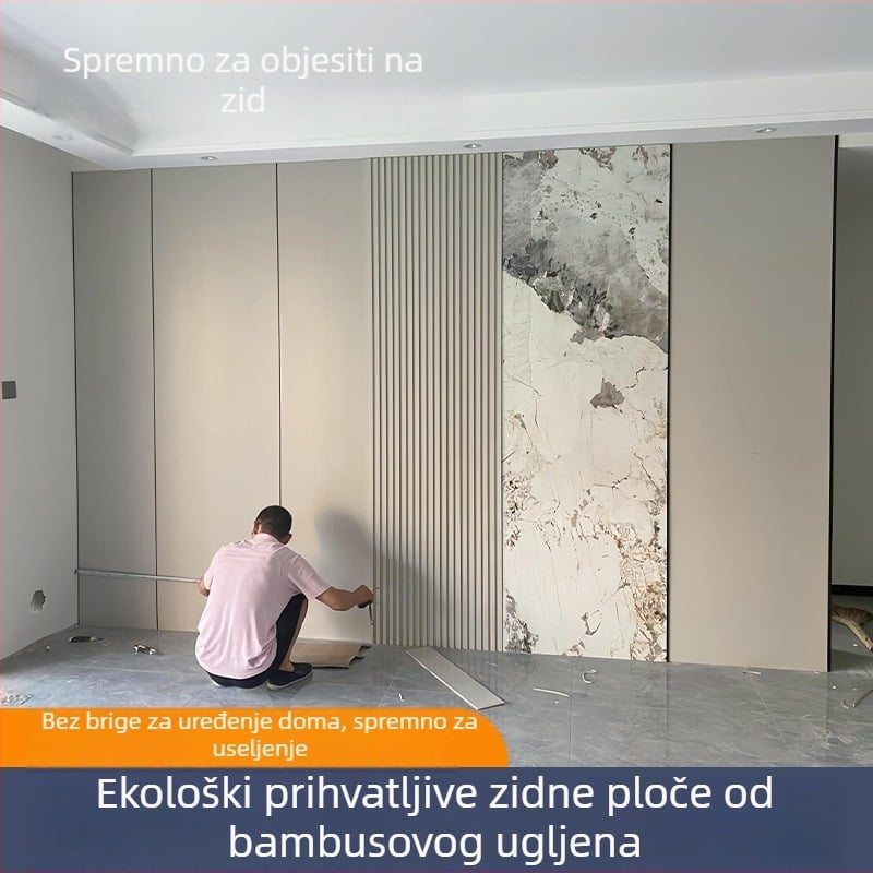 Zidni panel od vlakana bambusa s ugljičnim vlaknima; drveni dekorativni površinski panel, bez šavova, vodootporan i otporan na vlagu, moderni minimalistički stil, model 9.3