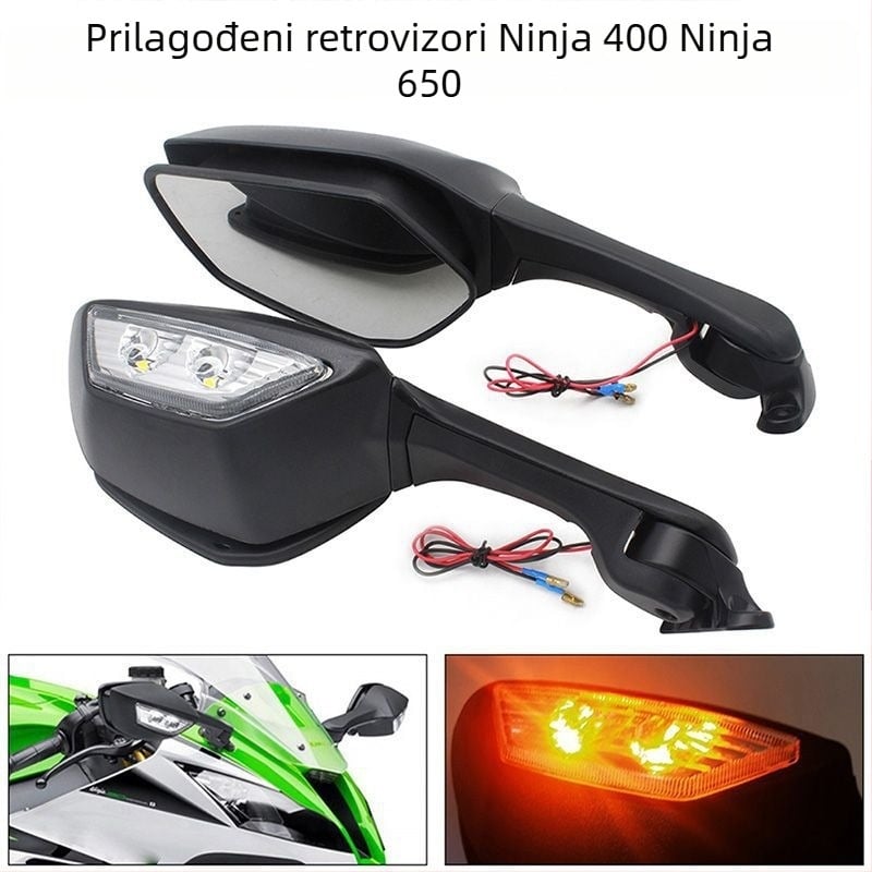 Sklopivi četvrtasti retrovizor za motocikl Kawasaki Ninja 400/650 — aluminijska legura, s ugrađenim žmigavcima