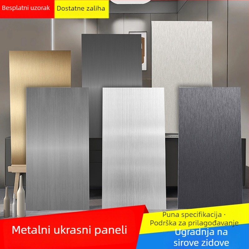 Metalni zidni panel s furnirom od drveta i vlaknima od bambusa te bambusovim ugljem; bezšivni dizajn u modernom minimalističkom stilu.