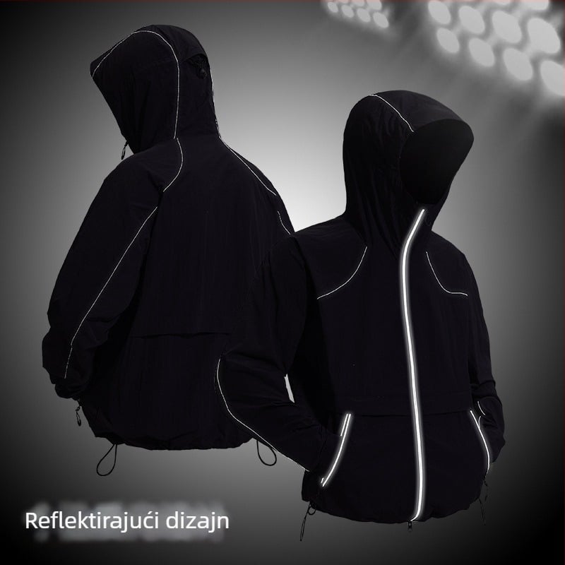 Unisex vanjski windbreaker s UPF50+ UV zaštitom, prozračan, brzo se suši, kapuljača, reflektirajuća traka