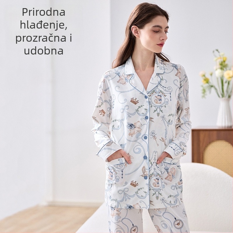 Lyocell set za njegu i dojenje, noćna odjeća, vila stil, V-izrez, dugi rukavi, dugi hlače, jesen 2025 izlazak