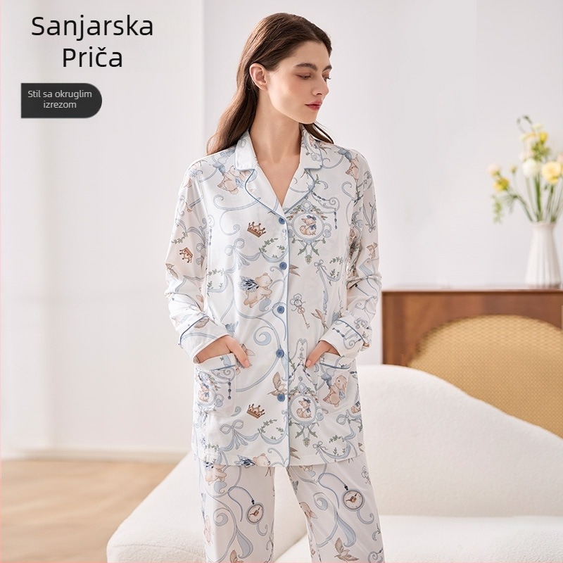 Lyocell set za njegu i dojenje, noćna odjeća, vila stil, V-izrez, dugi rukavi, dugi hlače, jesen 2025 izlazak