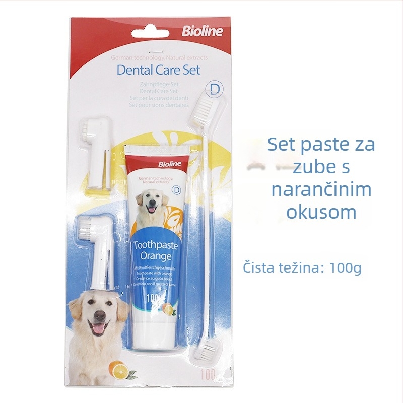 Bioline set za pastu za zube i četkicu za kućne ljubimce – za pse i mačke, više okusa, jediva pasta, svjež dah, njega desni i parodontalna njega