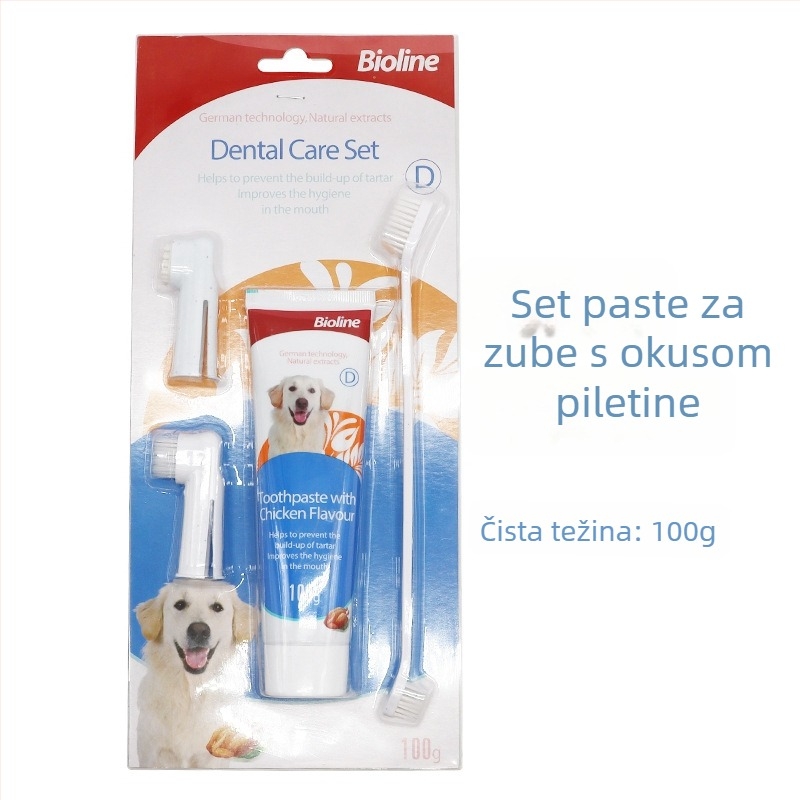 Bioline set za pastu za zube i četkicu za kućne ljubimce – za pse i mačke, više okusa, jediva pasta, svjež dah, njega desni i parodontalna njega