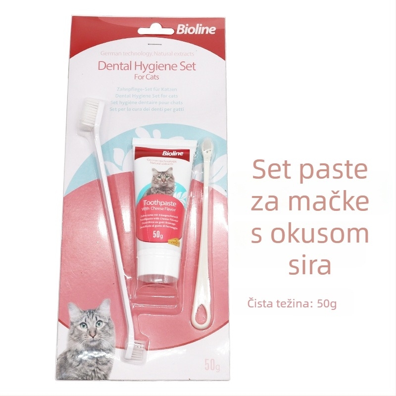 Bioline set za pastu za zube i četkicu za kućne ljubimce – za pse i mačke, više okusa, jediva pasta, svjež dah, njega desni i parodontalna njega