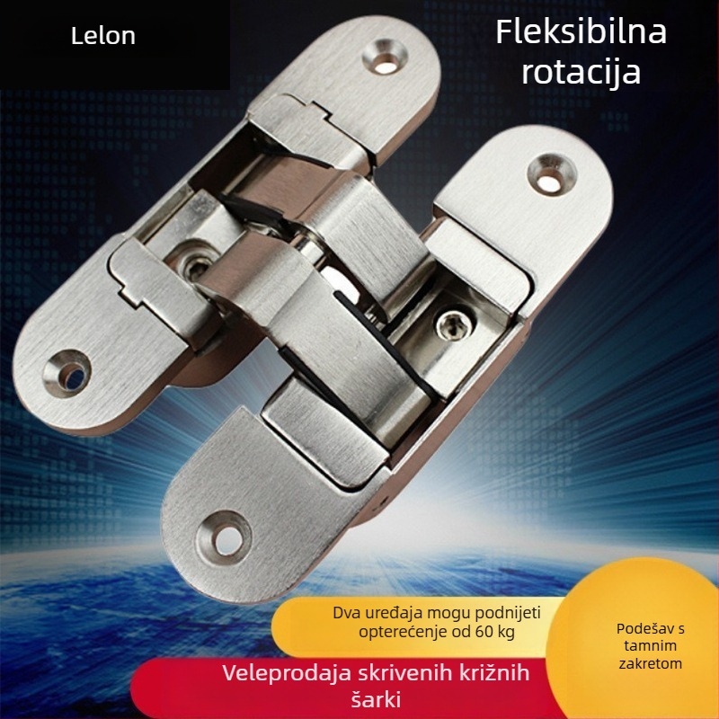 Trodimenzionalna prilagodljiva nevidljiva šarka od cinkovog legura – 180°, lijevo-desno, skrivena vrata, model RCH-08, tip H, 60 kg po paru