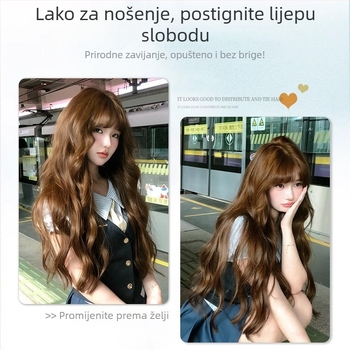 Perika za potpuno pokrivanje glave, dugačke kovrče i ravne šiške, visoko temperaturna svila, prirodan izgled