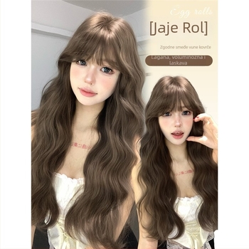 Shu Man Wig – Duga kovrčava perika s ravnim pramenom, tekstura vodnih valova, jajolike kovrče, kompletan set za glavu, vlakna visoke temperature svile, nije dopušteno bojati ili permirati, prirodni stil