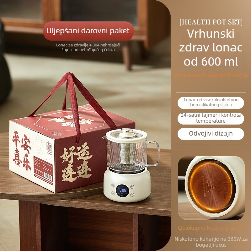 Tea-kettle za zdravlje s kontrolom temperature, staklena kućica od borosilikatnog stakla, kapacitet 600 ml, 220 V, 375 W, dodirno upravljanje, model WW-A36