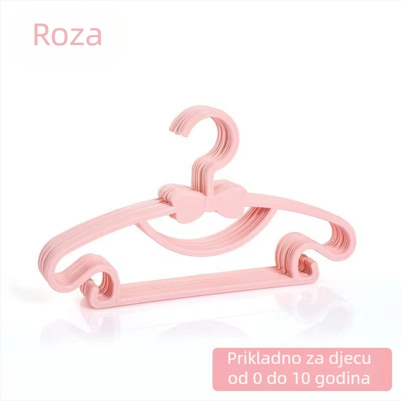 Plastična dječja vješalica za odjeću s držačem za hlače i kravate, 100% novi plast, izlazi 2024., pakiranje 10 komada