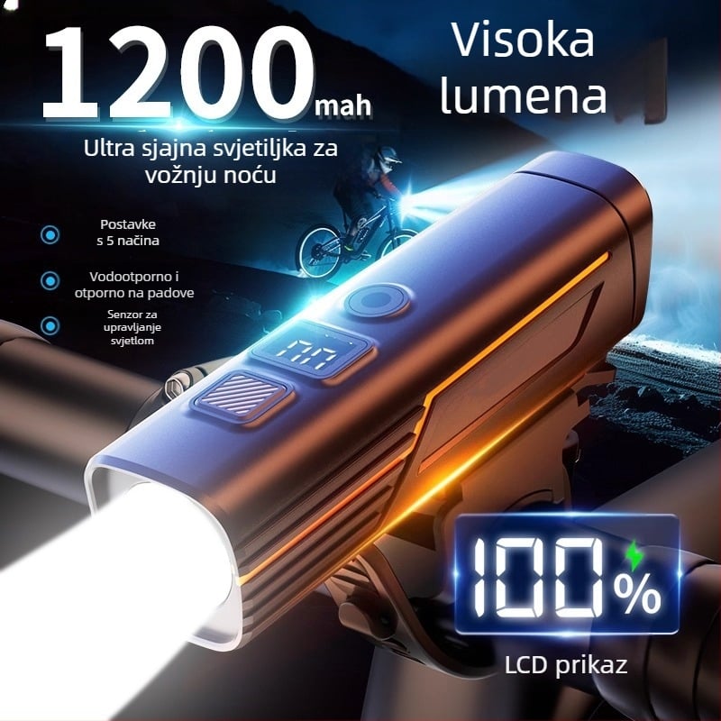 Set svjetala za bicikl: prednje svjetlo visoke snage za noćnu vožnju, stražnje svjetlo, USB-C, 1200mAh, brzo oslobađanje, model F998M6TH968S9M