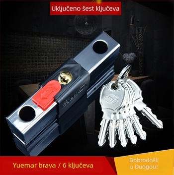 Yima brava za staklena vrata s proširenim U-oblikom zaključavanja i dvostrukom ručkom, model 3048/3049, čelik, 1,5 kg, pogodno za staklena vrata, skladišta i trgovinske prostore