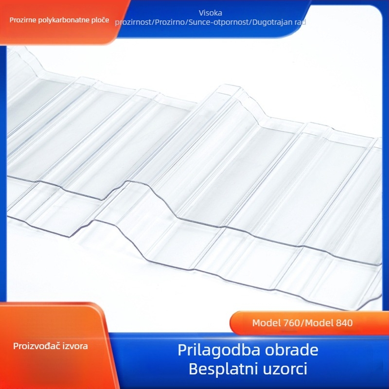 Prozirne PC krovne ploče za osvjetljenje, tip 760/840, debljina 1–2,5 mm, valovite PC ploče otporne na vremenske uvjete