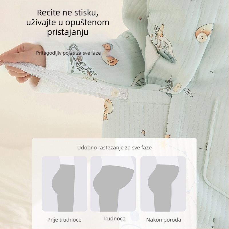 Set za trudnice za spavanje s slojem prozračnog pamuka, kardigan minimalističkog stila, topao zimi i jesen