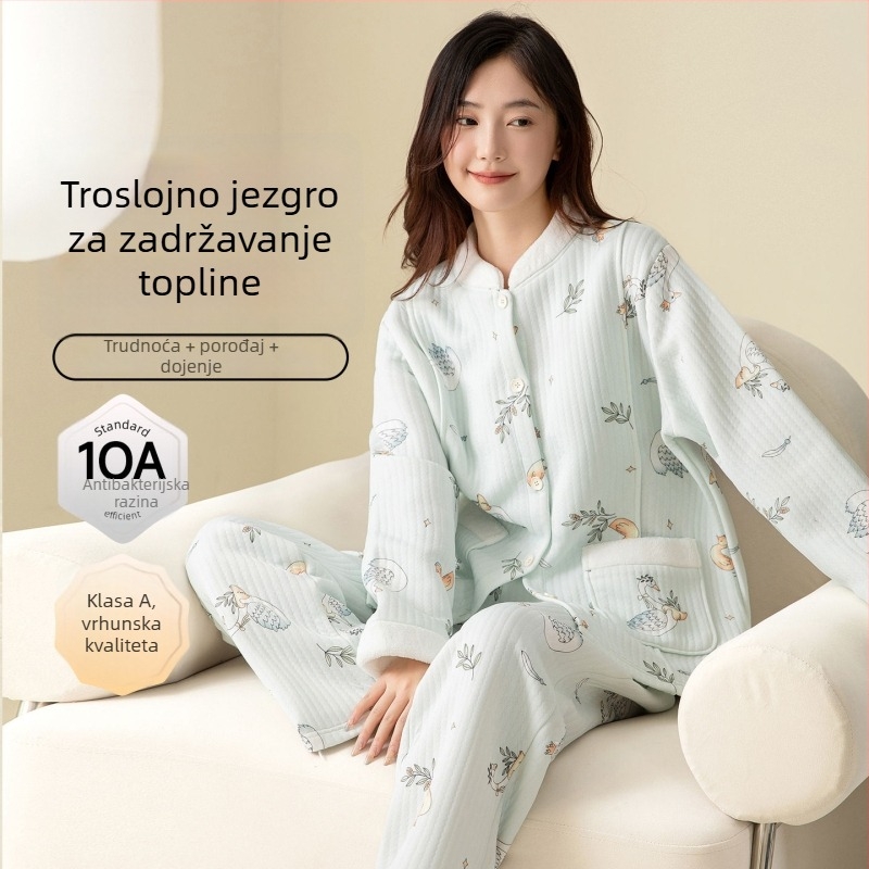 Set za trudnice za spavanje s slojem prozračnog pamuka, kardigan minimalističkog stila, topao zimi i jesen