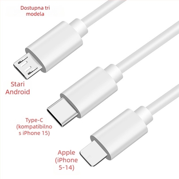 GARLONG 3-u-1 USB-C/Lightning/Micro USB kabel za punjenje, brzo punjenje, izlaz 10W, PVC kabel
