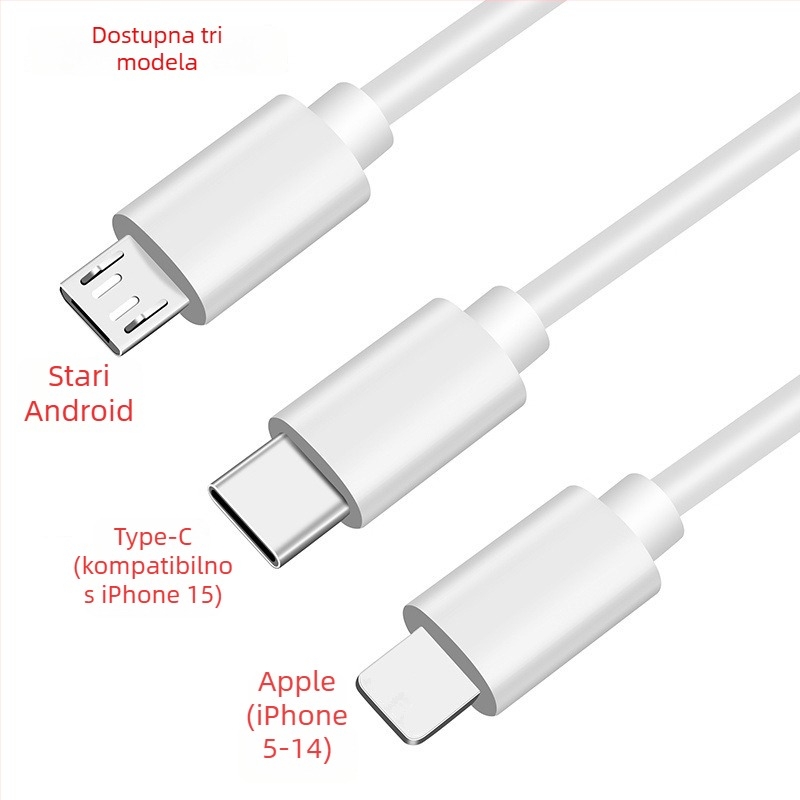 GARLONG 3-u-1 USB-C/Lightning/Micro USB kabel za punjenje, brzo punjenje, izlaz 10W, PVC kabel