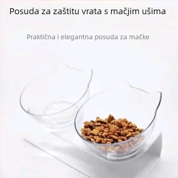 Miska za mačke za hranjenje s nagibnim otvorom i zaštitom vrata, dvostruka prozirna zdjela, plastična