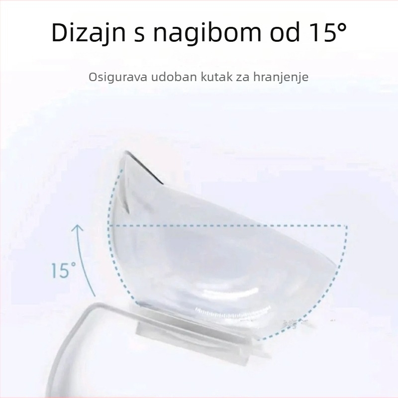 Miska za mačke za hranjenje s nagibnim otvorom i zaštitom vrata, dvostruka prozirna zdjela, plastična