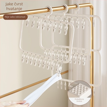 Stalak za sušenje čarapa s više klipsa – plastična vješalica, otporan na vjetar, za kućnu i balkonsku upotrebu.