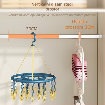 Stalak za sušenje čarapa s više klipsa – plastična vješalica, otporan na vjetar, za kućnu i balkonsku upotrebu.