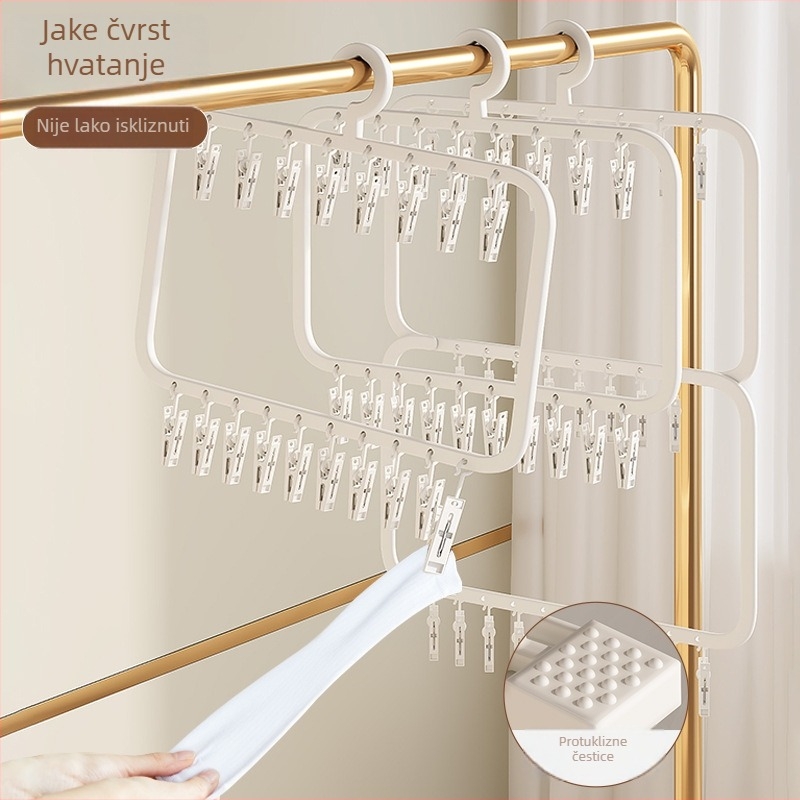 Stalak za sušenje čarapa s više klipsa – plastična vješalica, otporan na vjetar, za kućnu i balkonsku upotrebu.