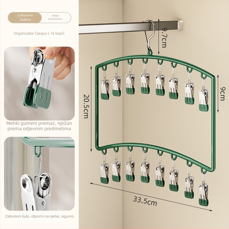 Stalak za sušenje čarapa s više klipsa – plastična vješalica, otporan na vjetar, za kućnu i balkonsku upotrebu.