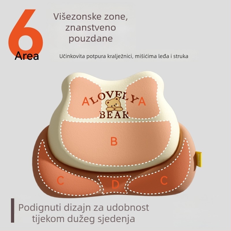 Auto lumbalna podrška jastuk – memorijska pjena, univerzalna kompatibilnost, uzorak medvjeda, ispis logotipa, minimalistički stil za sve sezone