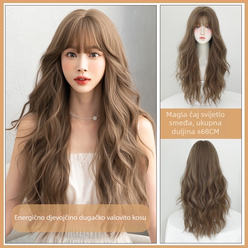 Dugi valoviti perika s potpunom pokrivenošću glave, pull-on stil, prirodni izgled, vlakna otporna na toplinu, model C-0335, korejski stil, zadržavanje oblika bez boje