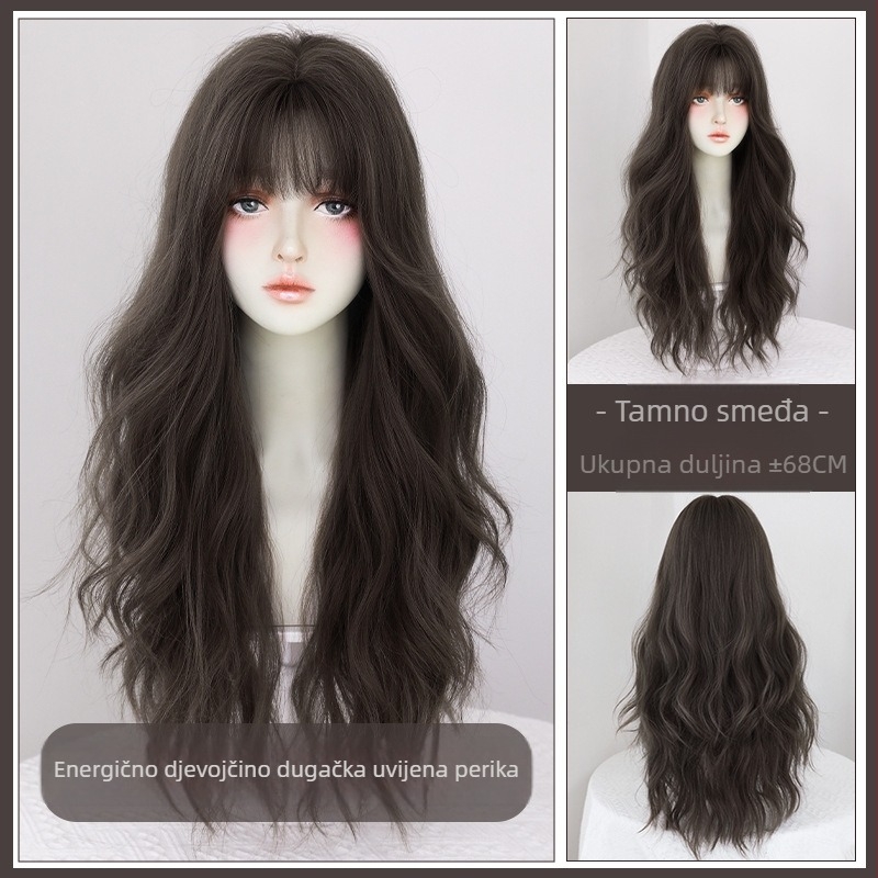 Dugi valoviti perika s potpunom pokrivenošću glave, pull-on stil, prirodni izgled, vlakna otporna na toplinu, model C-0335, korejski stil, zadržavanje oblika bez boje