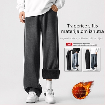Muške traperice s flecom za podlogu, ravne krojene, gradski stil, srednji struk, zip zatvarač