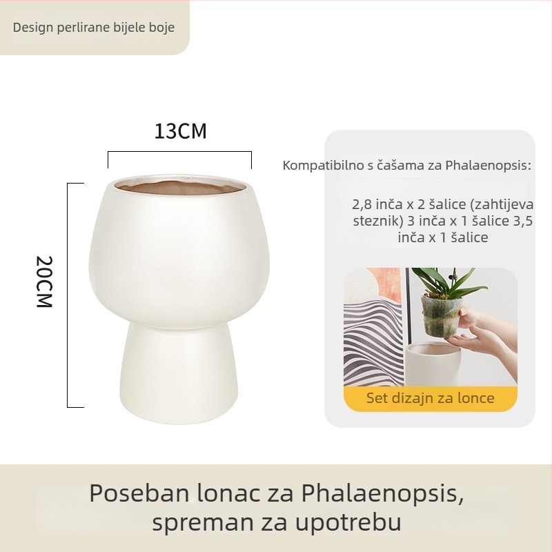 Keramički lonac za orhideju, za stolnu upotrebu, nordijski stil jednostavnosti, završna obrada glazurom i bojom, za jednu biljku