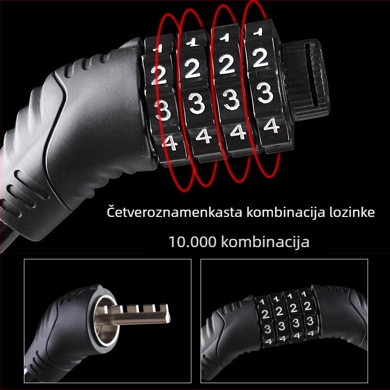 Katanac za bicikl s lozinkom protiv krađe, Model 1923, Žičani lanac, Težina 148 g, Moderan stil