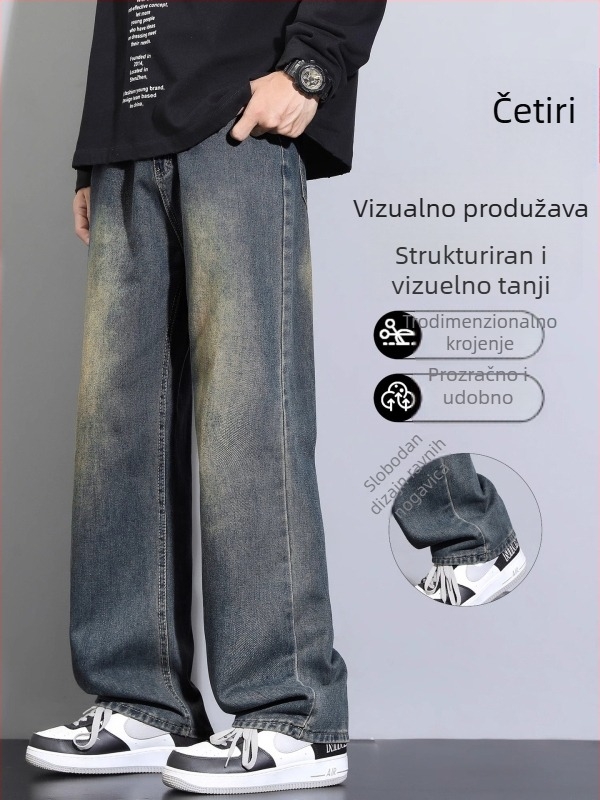 Muške traperice s fleec podstavom, opušten kroj, niska struka, ravne nogavice, zip zatvarač