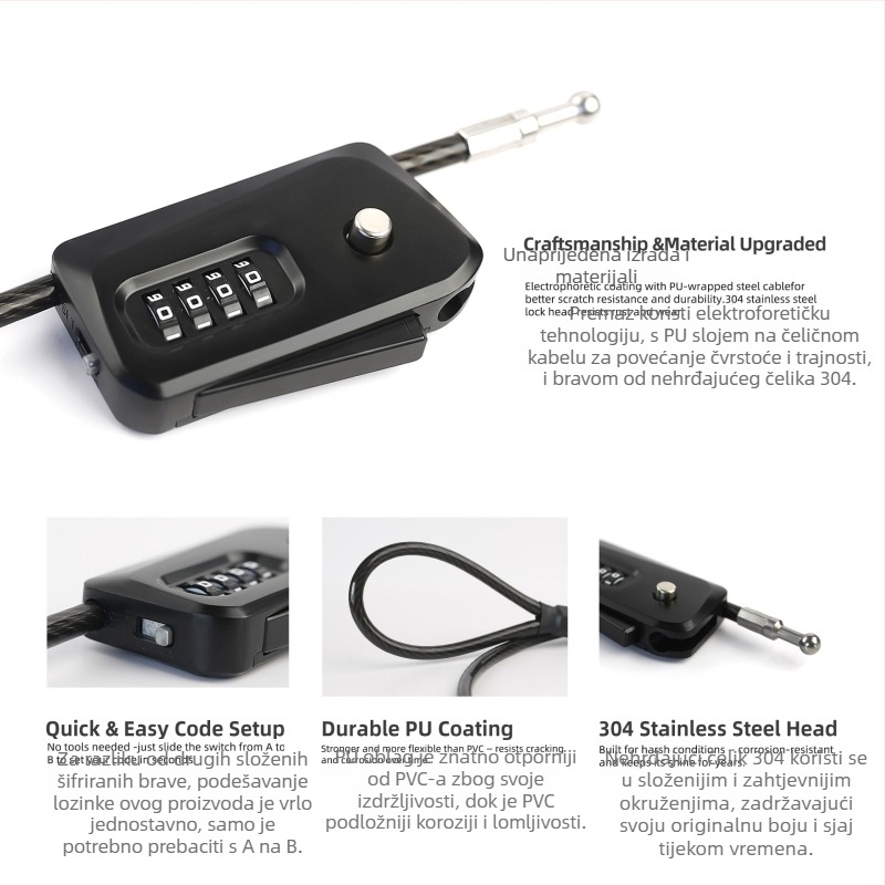 UP Security 01D6-ADJ Zinkovog legura zaključavanje s lozinkom za bicikl/skuter/električno vozilo – lagani luksuz, 355 g