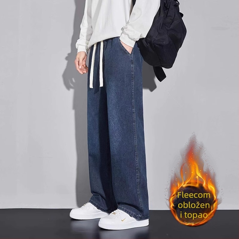 Muške traperice ravnih nogavica, isprane, srednji struk, zatvarač s vezivanjem uzicom, denim, pamuk