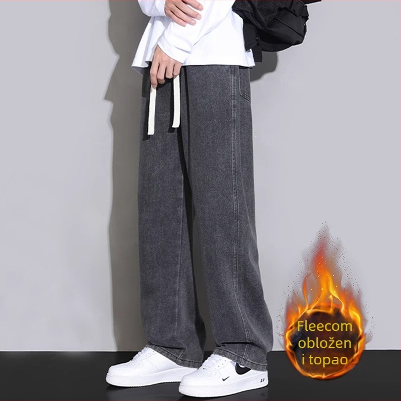 Muške traperice ravnih nogavica, isprane, srednji struk, zatvarač s vezivanjem uzicom, denim, pamuk