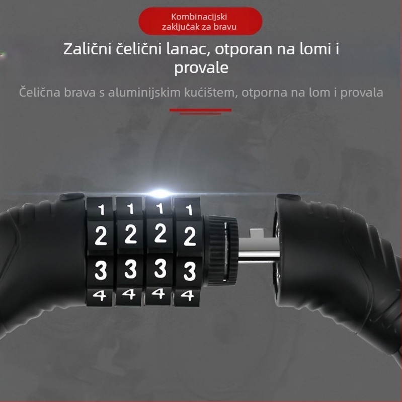 Brava za bicikl s lozinkom protiv krađe, kabel PVC+cinkova zlitina+čelik, 100 g, za bicikl/motocikl/e-bike, moderan minimalistički stil