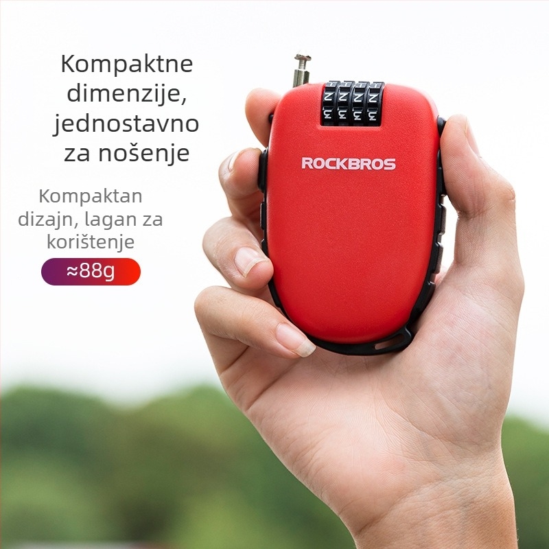 Kod zaključavanje protiv krađe kacige motocikla — prenosivo, ABS + kabel (Materijal: ABS + kabel; Brend: ROCKBROS; Primjena: kaciga za motocikl, dječji kolica, prtljaga, planinski bicikl)