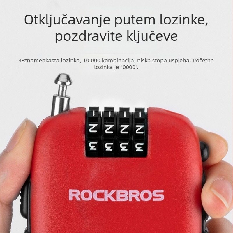 Kod zaključavanje protiv krađe kacige motocikla — prenosivo, ABS + kabel (Materijal: ABS + kabel; Brend: ROCKBROS; Primjena: kaciga za motocikl, dječji kolica, prtljaga, planinski bicikl)