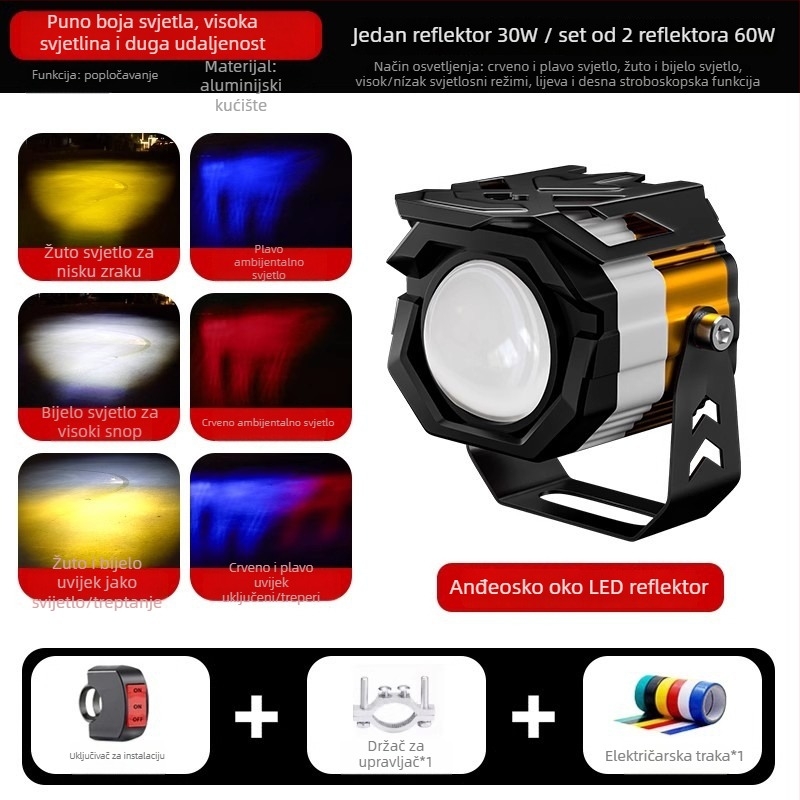 Motocikl LED projektor prednje svjetlo, 30W, 12-85V, aluminijska legura