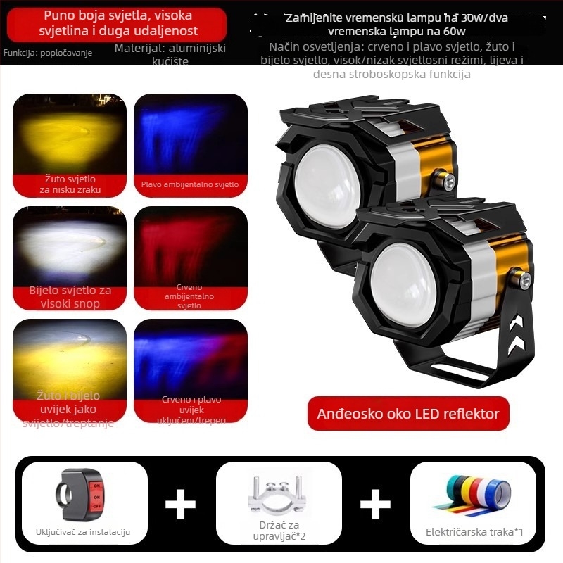 Motocikl LED projektor prednje svjetlo, 30W, 12-85V, aluminijska legura