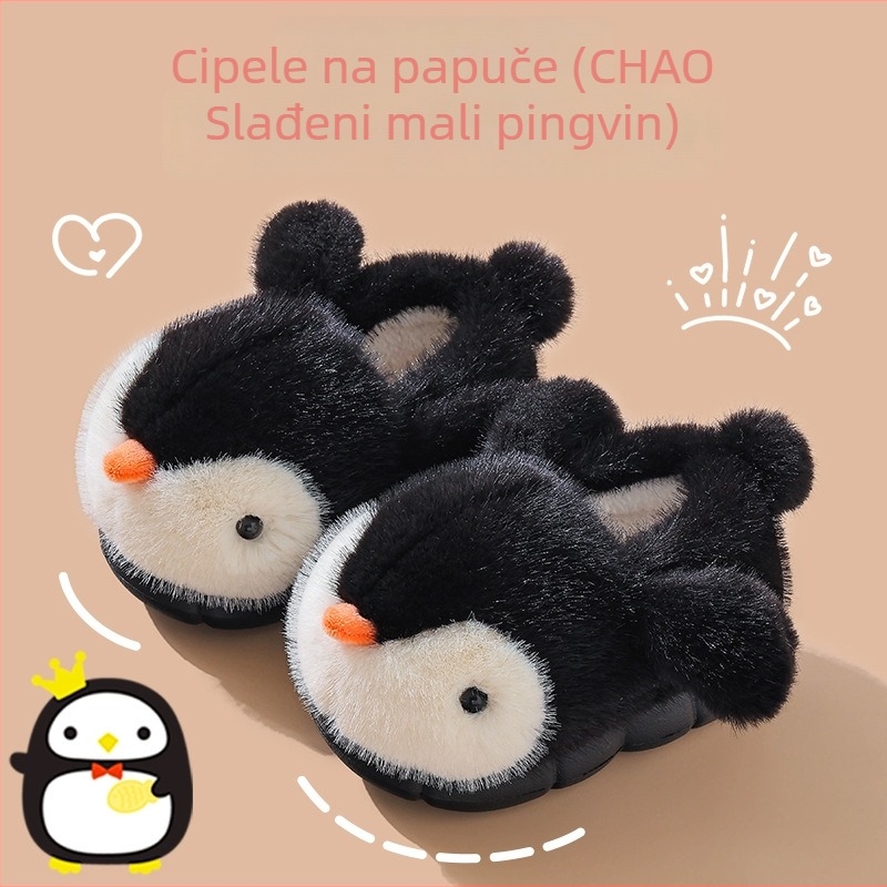 Dječje papuče s motivom pingvina, gornji dio od velura, EVA đon, Slip-On, Unisex, za dob 1–16 godina
