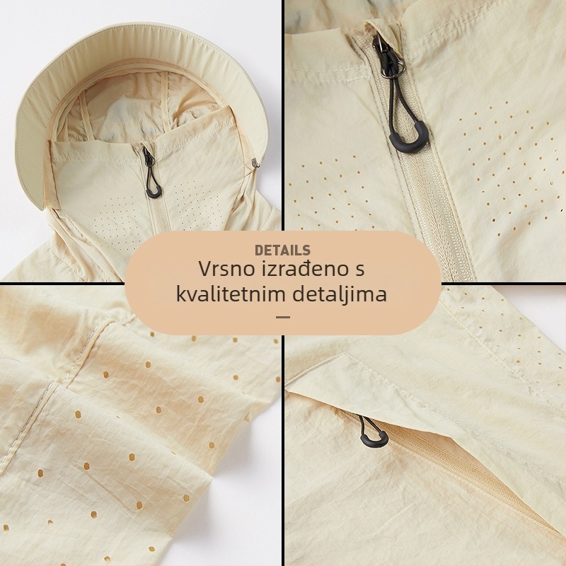 Vanjski windbreaker s kapuljom — prozračan, brzo se suši, UV zaštita UPF50+, otporan na vjetar, 100% najlon